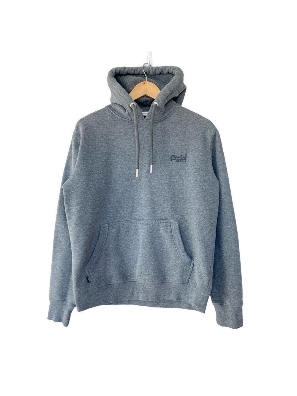 Superdry Hoodie Mens L Fleece Sweatshirt Pullover Grey Kanga Pocket
